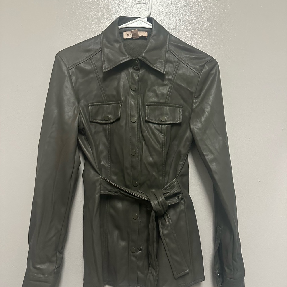 Philosophy Dark Green Leather Jacket